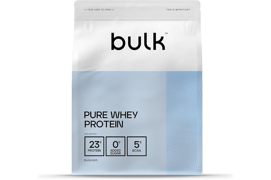 Bulk Pure Whey Proteína en Polvo, Vanilla, 23g Proteína y 5g BCAA por ración, Batido de Whey Concentrado, Bajo en azúcar, Fav