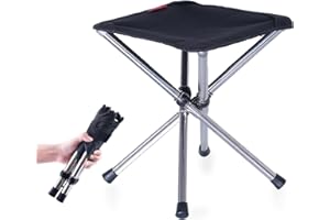 Azarxis Składany stołek kempingowy, przenośny i lekki, nośność do 110 kg, taboret do wędkowania, wędrówek, ogrodu, BBQ, z torbą do przenoszenia (kolor czarny-L)
