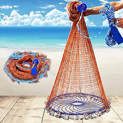 Csatai Filet De PêChe, Épervier de pêche en mer Fait à la Main, très résistant, avec véritables plombs, Fishing Net, cast Net