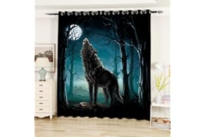 CTQTZ Wolf Vorhänge Tier Wolf Verdunklungsvorhänge 2er Set H 160 x B 100 cm Blickdichte Gardinen Kurze Gardinen Kinderzimmer Schlafzimmer Ösenvorhang