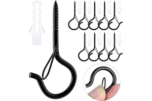 MOGADEE® 10 Stück Schraubhaken Edelstahl Schwarz, Schraubhaken mit Sicherung, Haken zum Schrauben, Deckenhaken, Hakenschrauben zum Aufhängen Pflanzenkörben Weihnachtsdekoration Christmas lights