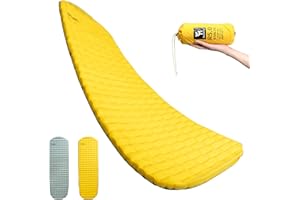 Qunature Matelas de Camping Gonflable 5,1 Valeur R – 4 Saisons Ultraléger 490 g, 8 cm d’Épaisseur, Isolant -20 °C, Tapis de Couchage Compact et Durable pour Randonnée, Trekking, Bivouac Jaune M