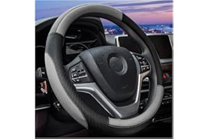 JNNJ Steering Wheel Cover Car, O-shaped Steering Wheel Cover, 38cm, Black/Grey, Faux Leather