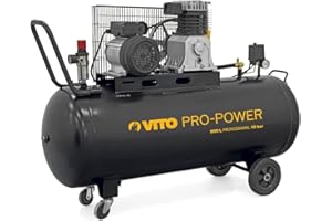 Vito Black Series Pro-Power 200 Litre Compressor 10 Bar 230 V 4 HP (12 Bar Max) 400 L/min Air Compressor 200 L Boiler Oil Lubricated Compressor 10 Bar Compressor 3000 W