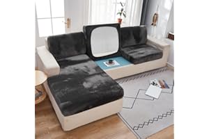 ELOVER Sofa seat cushion cover, high elastic silver velvet seat cushion cover, living room sofa seat cover, furniture cover, velvet, non-slip, soft, elastic underside