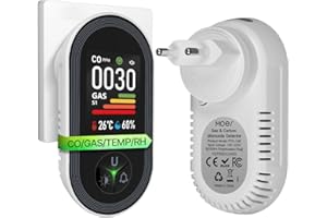 MOES Detector de Monóxido de Carbono y Gases con Enchufe - Detector de CO 4 en 1 con Sensor de Temperatura & Humedad - Alarma Sonora para GLP, Propano, Metano, Etano y CO - para Casa y Autocaravana​