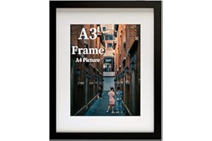 MEGAROOM Wood A3 Picture Frame - A3 Frame for 16.5 x 11.7 Inch (42 x 29.7 cm) Photo Wall Hanging - Photo Frame with Clear Perspex Front - Wall Mounting to Hang Portrait or Landscape (Black)