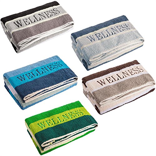 Saunatuch 80 x 200 cm | Baumwolle Frottee Handtuch mit „Wellness“ Stickerei | aqua-textil 0010152 Streifen schwarz - 4