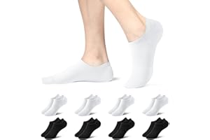 fitfets Trainer Socks for Men and Women, 8 Pairs with Non-Slip Silicone, Invisible No Show Trainer Socks, Black, White, Grey, 35-50