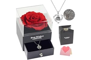 RSUARSUA Preserved Rose with I Love You Necklace Gift Box - Enchanted Real Rose Petals Romantic Gifts for Her Girlfriend Wife Mum on Valentine's Day Mother's Day Anniversary Birthday Christmas