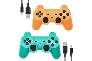 ＲＵＥＩＵＲＩ P-S3 Controller 2 Pack PS-3 Wireless controller Playstation 3 Controller Wireless Bluetooth Gamepad with USB Charger Cable for PS-3 ((Orange+Green))