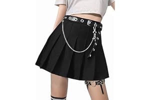 DINGJIUYAN Punk Cross Print Dark Mini Skirts Chain Belt Black Uniform Pleated Skirt