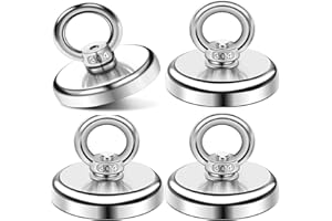 FHINTORY Calamite potenti 65KG, 4 Pezzi calamita potente 42mm, Magnete potente neodimio, Magnete da pesca, Magnet fishing con Golfare per Pesca Magnetica Salvataggio Nel Fiume Recupero di Oggetti