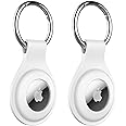 JETech Silicone Case for AirTag 2021 with Keychain, Protective Air Tag Holder, Portable Keyring Cover, Easy Installation, 2-Pack (White)