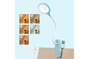 Akynite 3W Luz Lectura Azul Recargable sin Cable, Cargo Tipo C, 5 Colores y 5 Brillo, 28 LED Lámpara de Cama con Pinza, Luz Escritorio Táctil con Pilas, Luz Libro Portátil para Leer, Luz Pinza