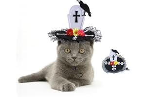 ZCJ Halloween Kostüm für Hunde & Katzen: Einstellbares Fledermaus Flügel Set,Gruselige Hüte (Spinnen, Skelette, Kreuze) - Perfektes Hundekostüm & Katzen Kostüme für Partys