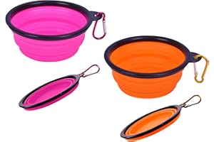 KSBBHDS 2-Teilige Faltbare Hundenäpfe Mit 2-Teiligen Karabinerhaken, Haustiernäpfe Aus Silikon, Faltbare Trinknäpfe, Hundenäpfe Für Outdoor-Aktivitäten, Reisen Und Zwinger