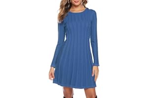 Gyabnw Vestito Casual Donna Invernale in Maglione Abito Vita Alta Elegante in Girocollo di Orlo Svasato Abito Linea A in Maglia al Ginocchio Caldo di Moda Treccia Ritorta