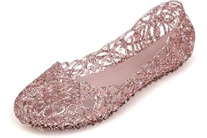 SENCC Women's Soft Hollow Glitter Jelly Beach Summer Flats Sandals for Summer Beach Party