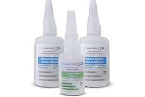 Cyanboard, 2 cianocrilato 50 grs. + 1 limpiador cianocrilato 20 grs. Removedor de pegamento, adhesivo instantáneo, reparaciones, maquetas, modelismo.