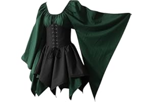 FUNALOE Woman Halloween Costume Medieval Dress Flare Sleeve Fancy Cosplay Traditional Irish Dress Short Victorian Dress Gothic Clothes Gothic Witch Dress Corset Plus Size Fancy Dress