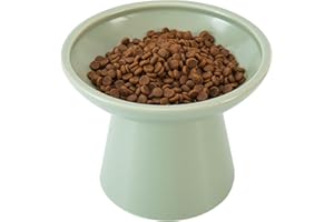 CEEFU Extra breite Katzennäpfe - keramischer Katzennapf 15,7cm Erhöhter Flacher Boden Katzennapf, Schnurrhaar-Ermüdung, blei- und kadmiumfrei, 12,7cm Gute Höhe für Katzenfütterung, grün