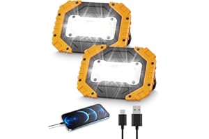 KALAHOL LED Rechargeable Work Lights, 2500LM 30W Outdoor COB Floodlight Super Bright with 4 Modes, Battery Security Light with USB Waterproof for Outdoor, Yard, Garage, Fishing, Camping, Hiking (Yellow,2PCS)