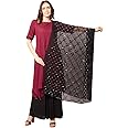 DUPATTA BAZAAR Women's Black Embroidered Chiffon Dupatta with Mirror Work