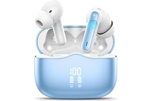 XINWLD Wireless Earbuds, Bluetooth 5.3 Headphones in Ear with HiFi Stereo Deep Bass, 4 ENC Noise Cancelling Mic Wireless Earphones 40H Playtime, Bluetooth Earbuds Dual LED Display, IP7 Waterproof, Lake Blue