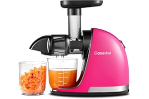 AMZCHEF wyciskacz do wolnych soków, wyciskacz do soków z funkcją odwrócenia, wysoka wydajność soku, łatwy do czyszczenia za pomocą szczotki do kurzu, różowo-czerwony