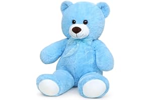 SNOWOLF Cuddly Bear en Peluche avec Bouton Yeux Doux Mignon Ours poupée Enfant Jouet garçon Fille Anniversaire Noël Saint Valentin Cadeau (40m, Bleu)