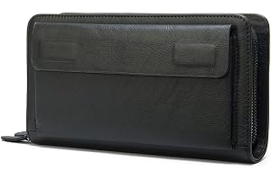 PORRASSO Herrplånbok läder kuvertväska korthållare handväska lång plånbok, Svart A, Double Layer, minimalist