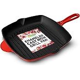 NutriChef Nonstick Cast Iron Grill Pan – 28cm, Kitchen Square Cast Iron Skillet Griddle Pan, Enameled Cast Iron Skillet Steak