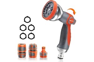 BIBURY Upgraded Garden Hose Spray Gun Set with Connector, 10 Adjustable Patterns Spray Nozzle with Thumb Switch, Anti-Slip Design, Perfect for Car Washing, Pet Showering, Cleaning, Watering Lawn
