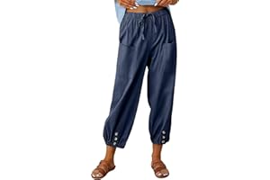 CrystErzoix Pantaloni Donna Estivi Leggeri Cotone Pantaloni a 7/8 Gamba Larga Casual Pantaloni Cropped Harem Pants Elastici in Vita per Spiaggia Vacanze