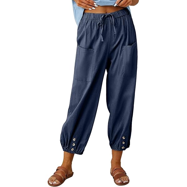 Yuson Girl Dames wijde pijpen broek met elastische taille en trekkoord bijgesneden broek dames casual lichtgewicht Palazzo broek zomer losse loungebroek voor strandvakantie werk, Blauw, L Yuson Girl Dames wijde pijpen broek met elastische taille en trekkoord bijgesneden broek dames casual lichtgewicht Palazzo broek zomer losse loungebroek voor strandvakantie werk, Blauw, L