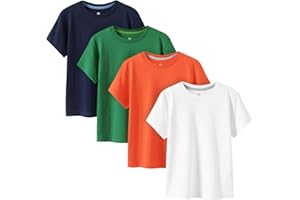 LAPASA 4 Pack 100% Cotton Kids Plain T-Shirts Hypoallergenic Tee for Boys Girls Children School Uniform K01