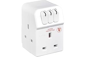 Masterplug Three Socket Surge Protected Adaptor with Individual Switches