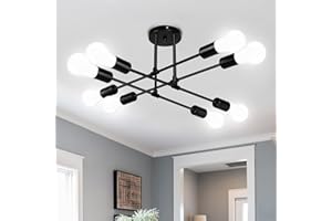 SERBASIC Sputnik Ceiling Light Ceiling Lights Fittings with E27 Base,Black Modern Chandelier for Farmhouse Kitchen Dining Room Bedroom Study Living Room(No Blub),Adjustable 8 Light