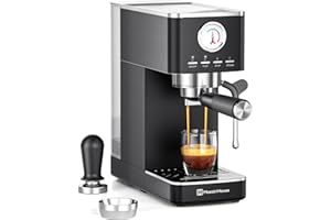 Maestri House Espresso Machine, 20 Bar ULKA Pump, Compact Espresso Maker Built-in Flow Meter Steam Milk Frother, Stainless Steel Coffee Machine for Cappuccino, Latte (Black)