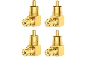 QNENEAM Lot de 4 Adaptateur 90 Degrés, Fiche RCA Angle Droit Mâle vers Femelle Plaqué Or, Connecteur RCA Coudé, Adaptateurs Audio Stéréo pour Connexion Vidéo et Audio (2 Rouges + 2 Noirs)