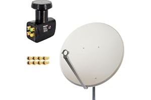 Premium X Satelliten-Komplettanlage 100cm Satellitenschüssel Aluminium Hellgrau Antenne Quad LNB F-Stecker, SAT bis 4 Teilnehmer