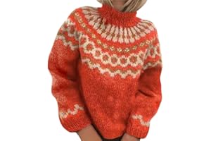 ticticlily Pull Femme Pull Col Roulé Chic et Élégant Chandail Motif Jacquard Tricoté Pullover Automne Hiver Basique Décontracté Ample Haut