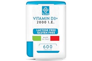 ‎+LIFE +LIFE - Vitamin D3 High Dose 2000 IU PiuLife Pocket 600 Tablets Pure Vit D3, Vitamin D3 2000 IU, Immune Defence Bone Muscles Teeth Vegan Gluten and Lactose Free, Vitamin D3 Capsules
