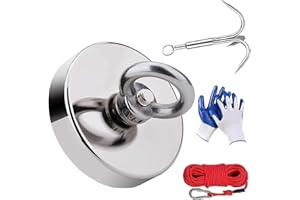 YADODO Peche a l'aimant Puissant Double Face Aimant Neodyme Super Puissant Aimant de Peche 204kg pour Peche Ramasse Monnaie Chasse Au Trésor avec Grapin Corde 20m Mousqueton Une Paire de Gants