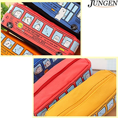 JUNGEN Bolso de l  piz Caja creativa del l  piz de la forma del autob  s Bolso grande de la pluma de la capacidad bolsa de papeler  a para estudiantes  Azul 