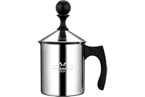 MERMOO YILAN Frullino per Latte Manuale in Acciaio Inossidabile - 400ml Montalatte a Doppia Reticola Senza Batteria, Schiumalatte per Cappuccino, Latte Macchiato, Caffè, Cioccolata Calda e Cucina