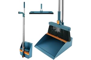 MAMAMAX Ensemble Balai et Pelle à Poussière à Long Manche 93.5cm avec Balai Raclette Sol Pelle et Balayette Long Manche Vertical Rotatif 180 ° Portable pour Nettoyage de Maison Cuisine Bureau (93.5cm Bleu)