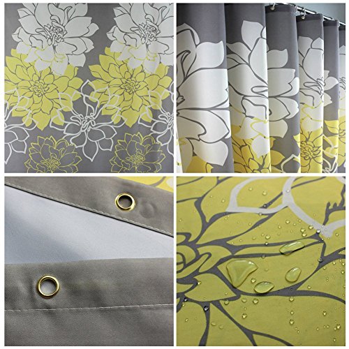 S-ZONE Gelb Pfingstrose Drucken Duschvorhang Verdicken Anti-Schimmel Polyester Wasserabweisend 180x200cm - 3