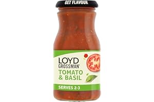 Loyd Grossman Italian Tomato & Basil Sauce – Sun-Ripened Tomatoes & Fragrant Basil, Ready-to-Pour, 350 g Jar (Pack of 1)
